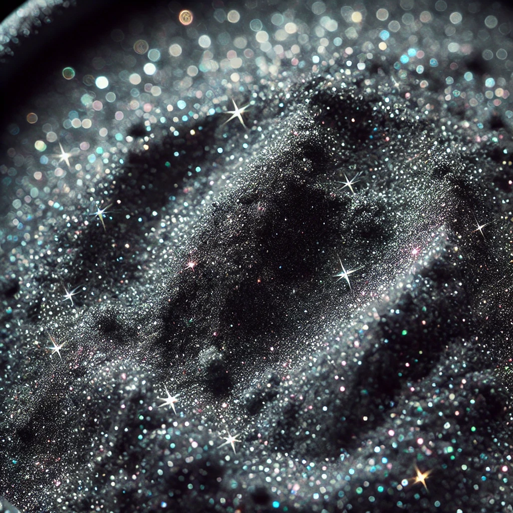 DALL·E 2024-08-14 15.26.18 - A close-up image of 'Twilight Dust,' a fine, shimmering powder that ranges in color from deep gray to nearly black with sparkling highlights. The dust.webp